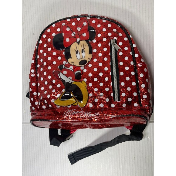 Disney Parks Minnie Mouse Mini Backpack Red Polka Dot Glitter Backpack Purse - Picture 1 of 7